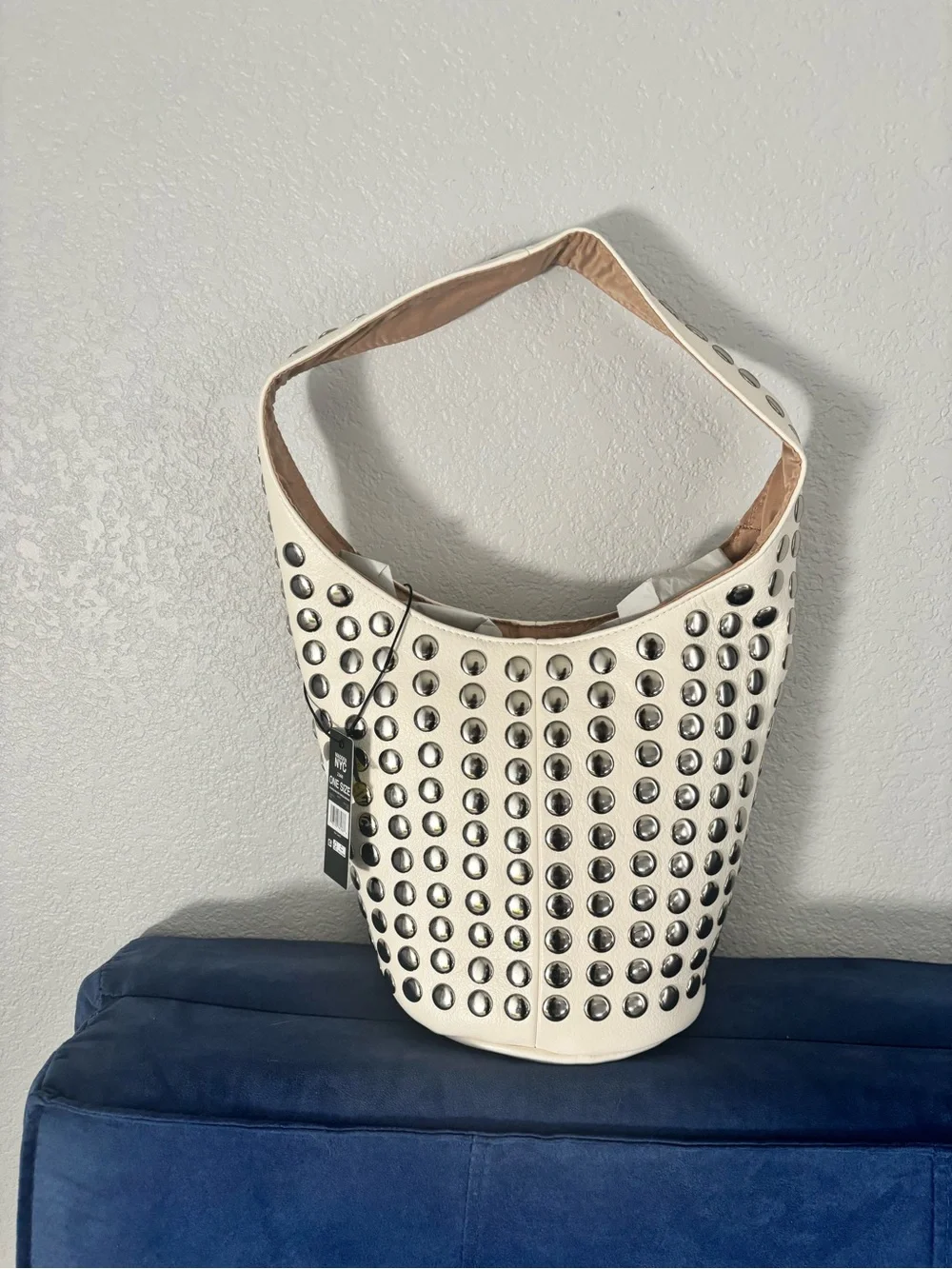 NYC White Studded Shoulder Bag